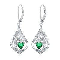 wholesale Birthstone Tree Of Life Earrings 925 Sterling Silver Birthstone Earrings Tree Of Life Jewelry Birthday Christmas Gifts For Women -style_name:5-May-Emerald