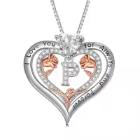 TOUPOP Sterling Silver & Rose A-Z Initial Pendant Necklace-style_name:Letter P