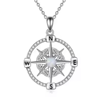 TOUPOP 925 Sterling Silver Celtic Knot Necklace Irish Jewelry Gifts-style_name:3-Compass Necklace(White Opal)