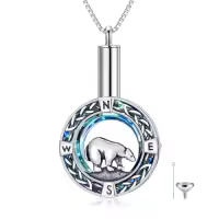 TOUPOP Sterling Silver Blue Crystal Eagle Dragon Phoenix Bear Cremation Urn Necklace-style_name:Celtic-Bear