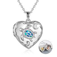 wholesale TOUPOP S925 Sterling Silver Heart Lockets Necklace That Holds Pictures Jewelry For Women Photo Pendant Necklace For Birthday Gifts -style_name:E-Sea turtle