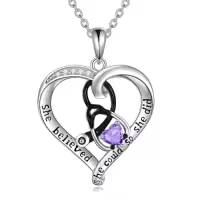 TOUPOP Sterling Silver Birthstone Stethoscope Necklace Gift For Nurse-style_name:02 Feb-Amethyst