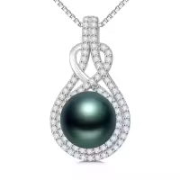 TOUPOP Sterling Silver Tahitian Black Pearl Infinity Pendant Necklace-style_name:Infinite 1