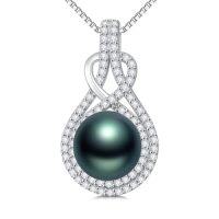 wholesale Infinitty Black Pearl Necklace For Women Sterling Silver Tahitian Black Pearl Infinity Love Pendant Necklace Anniversary Anniversary Jewelry Christmas Birthday Gifts For Her Wife -style_name:Infinite 1