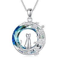 wholesale TOUPOP Cat Gifts For Women Sterling Silver Cat Necklaces With Circle Crystal Cat Lovers Jewelry Gifts For Women Girls Birthday Christmas -style_name:Cat-1