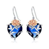 wholesale TOUPOP Birth Flower Earrings 925 Sterling Silver 12 Month Floral Earrings Birthstone Crystal Jewelry Birthday Christmas Gifts For Women -color_name:09-September-Peony-Heart Crystal