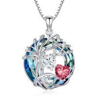 wholesale TOUPOP S925 Sterling Silver Family Celtic Tree Of Life Pendant Necklaces With 2 Heart Birthstone With Blue Austrian Crystal Jewelry Birthday Anniversary Christmas Gifts For Her Wife Girlfriend Mom (18k Real White Gold Filled) -color_name:04-07-Apr-Jul Birthstone