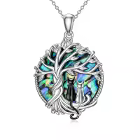 TOUPOP Sterling Silver Blue Crystal Cute Cats Tree Of Life Pendant Necklace-color_name:2 Cats(Black And Silver)-Abalone Shell-02-A