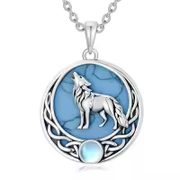 TOUPOP Sterling Silver Stone Animal Pendant Necklace for Women-style_name:Wolf