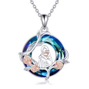 Cat Lover Necklace-Blue Crystal-Rose Flower