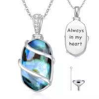 TOUPOP 925 Sterling Silver Gemstone Urn Necklace Memorial Jewelry-color_name:Abalone
