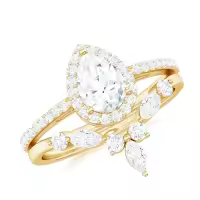 TOUPOP 10k 14k 18k Gold Moissanite Pear Wedding Ring Set-style_name:D Moissanite Ring