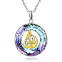 TOUPOP 925 Sterling Silver Crystal Love Pendant Necklace For Women-color_name:Mother and Child-Purple Crystal