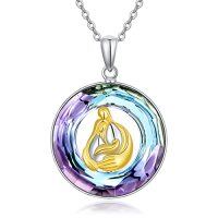 wholesale TOUPOP Love/stethoscope/heart Mom Pendant Necklace For Women Girls 925 Sterling Silver I Love You Meaningful Crystal Jewelry Christmas Gifts For Mom Sister Doctor Nurse -color_name:Mother and Child-Purple Crystal