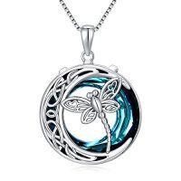 wholesale TOUPOP Dragonfly Gifts For Women S925 Sterling Silver Brighton Dragonfly Necklace With Crystal Birthday Mothers Day Jewlery Gifts For Dragonfly Lovers Women Mom -color_name:A-Dragonfly necklace-Blue Circle Crystal