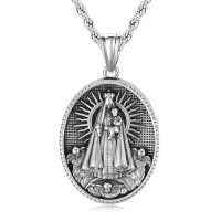TOUPOP Stainless Steel Stone St Medal Protection Necklace for Men Women-style_name:Virgin Mary 1