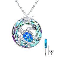 wholesale Turtle Gifts S925 Sterling Silver Crystal Sea Turtle Necklace Christmas Gifts For Women, 18+2 Inch -color_name:22-Purple- Urn Necklace