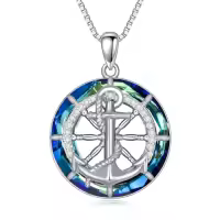 TOUPOP 925 Sterling Silver Anchor Compass Pendant Necklace-style_name:Crystal-Anchor
