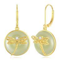 wholesale Natural Jade Earrings For Women 14k Gold Plated Sterling Silver Round Jade Jewelry Birthday Christmas Gifts For Women Mom Her -style_name:C-Dragonfly-Gold
