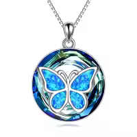 TOUPOP Sterling Silver Crystal Dragonfly Butterfly Necklace Gift for Women-style_name:D - Blue Opal Butterfly