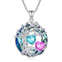 wholesale TOUPOP S925 Sterling Silver Family Celtic Tree Of Life Pendant Necklaces With 2 Heart Birthstone With Blue Austrian Crystal Jewelry Birthday Anniversary Christmas Gifts For Her Wife Girlfriend Mom (18k Real White Gold Filled) -color_name:03-10-Mar-Oct Birthstone