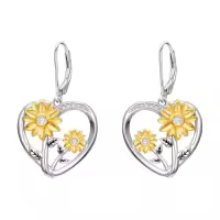 TOUPOP Sterling Silver Snowflake Drop Dangle Earrings For Women-style_name:Sunflwoer