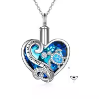TOUPOP Sterling Silver Urn Necklace For Ashes With Filler Kit-style_name:Sea Turtle Crystal Necklace - Blue Opal Turtle