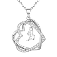 TOUPOP 925 Sterling Silver Heart Initial Double Heart Pendant Necklace Birthday Christmas Gifts For Women-style_name:Initial B