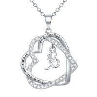 wholesale TOUPOP Gifts For Women Heart Initial Necklace 925 Sterling Silver Double Heart Pendant Necklace Birthday Jewelry Birthday Christmas Gifts For Her Wife Girlfriend -style_name:Initial B