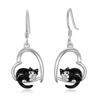 TOUPOP 925 Sterling Silver & Stone Dragonfly Cat Cow Dangle Drop Earrings-style_name:Cat