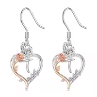 TOUPOP 925 Sterling Silver Rose Heart Butterfly Earrings Jewelry Gifts-style_name:Initial T