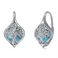 TOUPOP Sterling Silver Birthstone Tree Of Life Leverback Earrings Gifts For Women Teens Birthday-style_name:C-Mar.