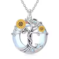 TOUPOP Sterling Silver Crystal Sunflower Tree Of Life Pendant Necklace-color_name:4-Moonstone