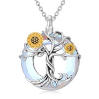 wholesale TOUPOP Sunflower Necklace 925 Sterling Silver Tree Of Life Sunflower Pendant Necklace With Crystal Birthday Christmas Jewelry Gifts For Women -color_name:4-Moonstone