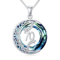 wholesale TOUPOP Birthday Gifts Moon Star Necklace 925 Sterling Silver Celtic Moon Jewelry Blue Crystal Christmas Gifts For Women Wife Mom Grandma -style_name:70th