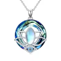 TOUPOP Sterling Silver Crystal Evil Eye Necklace Pendant Protection Gift-style_name:K01- Lotus Evil Eye Necklace