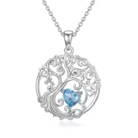 TOUPOP Sterling Silver Birthstone Tree Of Life Pendant Jewelry Gifts-style_name:03-Mar-Aquamarine