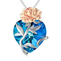 TOUPOP Sterling Silver Crystal Birth Flower Pendant Necklace-style_name:9-September-Peony-Heart Crystal