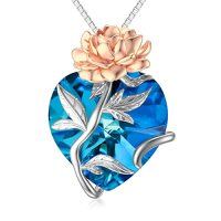 wholesale TOUPOP Birth Flower Necklace 925 Sterling Silver Birth Month Floral Pendant Necklace Birthstone Crystal Jewelry Birthday Christmas Gifts For Women -style_name:9-September-Peony-Heart Crystal