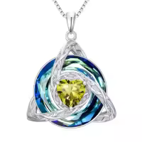 TOUPOP Sterling Silver & Crystal Celtic Trinity Knot Birthstone Necklace-color_name:08-August-Peridot