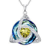 wholesale TOUPOP Celtic Birthstone Necklace For Women 925 Sterling Silver Trinity Knot Triquetra Austria Crystal Pendant Heart Birthstone Jewelry Birthday Anniversary Irish Scottish Gifts For Her Girlfriend -color_name:08-August-Peridot
