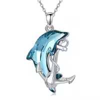 TOUPOP Sterling Silver Dolphin Pendant Necklace with Crystal Jewelry Christmas Valentine Mothers Day Birthday Gifts for Women Mom Girls Her-style_name:dolphin-anchor