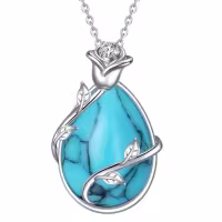 TOUPOP Sterling Silver Turquoise Moonstone Onyx Infinity Rose Pendant Necklace-color_name:Teardrop Turquoise