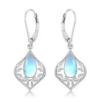 wholesale Filigree Teardrop Earrings 925 Sterling Silver Gemstone Leverback Earrings Jewelry Birthday Christmas Gifts For Women -color_name:C-Moonstone