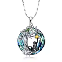 TOUPOP Sterling Silver Crystal Abalone Shell Animal Pendant Necklace-style_name:1-Crystal-Cat