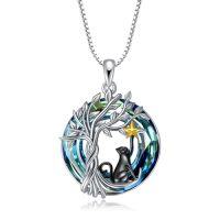 wholesale TOUPOP Tree Of Life Animal Necklace 925 Sterling Silver Crystal/abalone Shell Animal Pendant Jewelry Birthday Mothers Day Gifts For Women Mom Wife Her -style_name:1-Crystal-Cat