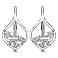 TOUPOP Sterling Silver Stone Animal Leverback Hoop Earrings-style_name:Wolf