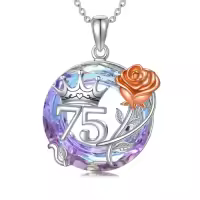 TOUPOP Sterling Silver Purple Crystal Circle Necklace For Women-style_name:75th