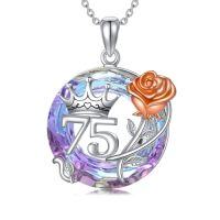 wholesale TOUPOP Birthday Gifts For Women 925 Sterling Silver Birthday Necklace With Purple Circle Crystal Jewelry For Wife Girlfriend Mom Grandma Anniversary Christmas -style_name:75th