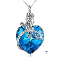 TOUPOP Sterling Silver Crystal Dragonfly Butterfly Pendant Necklace-style_name:H-Dragonfly Urn Necklace-Blue Heart Crystal